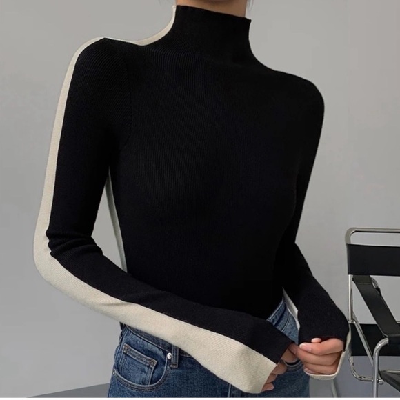 Commense Sweaters - Commense Black and Cream Turtleneck Sweater